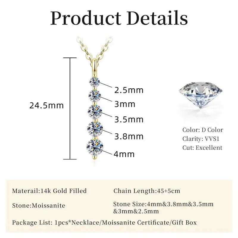 Lnngy – collier brillant en Moissanite à 5 pierres, collier à pendentif long en or rempli de 14 cara