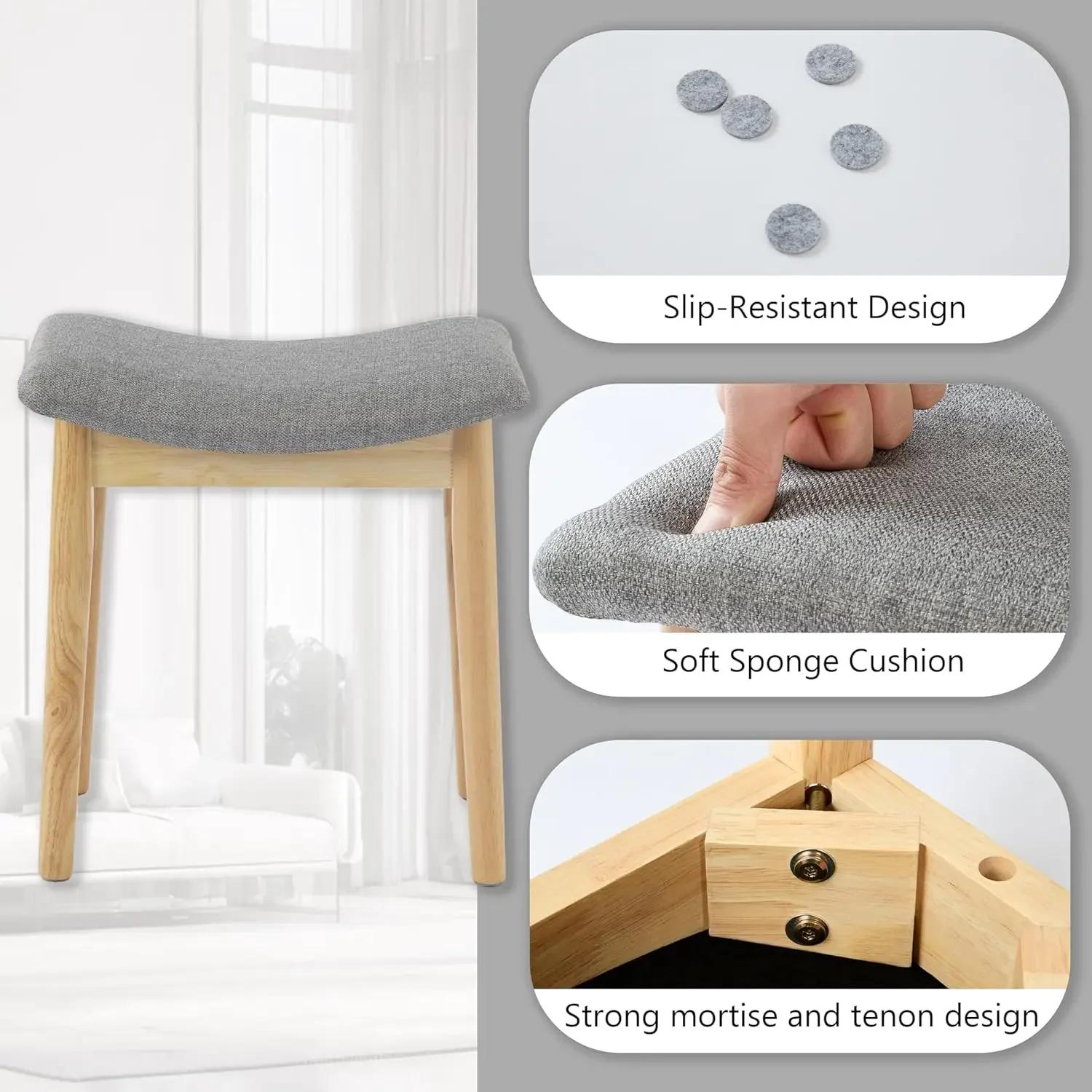 Tabouret de vanité, coussin de selle, tabouret ottoman avec pieds en bois massif, banc de piano mode