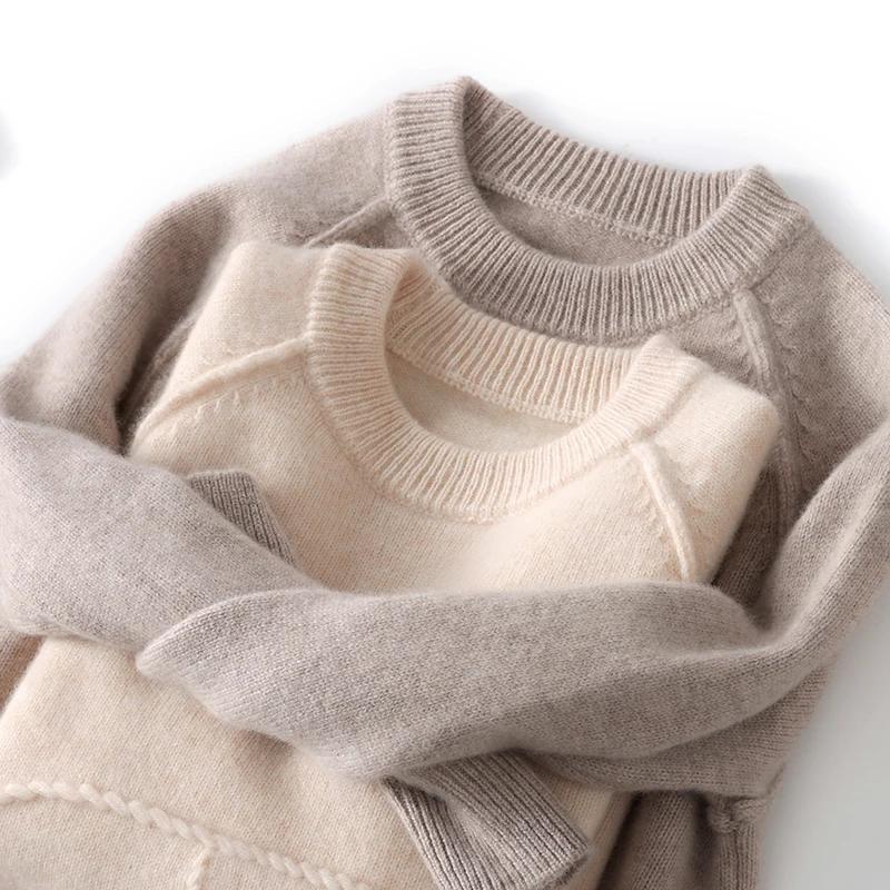 Pull en laine Pure pour enfants pull à col rond basique automne hiver épais garçons filles 100% lain