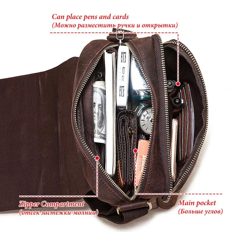 Sac messager en cuir Crazy Horse pour hommes, sac à bandoulière à rabat de grande capacité, sac à ba