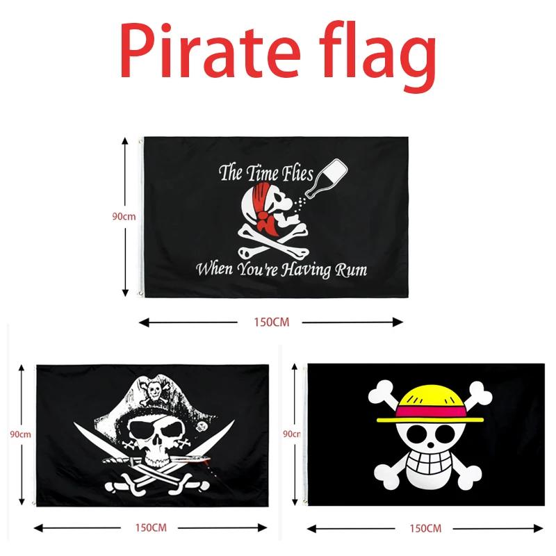 Nouveau une pièce 90*150CM Polyester Pirate singe D. Luffy crâne drapeau une pièce chapeau de paille