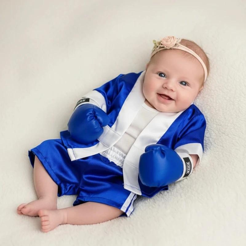 Accessoires de photographie pour nouveau-nés, ensemble de tenue de boxe pour bébé garçon, Robe, gant