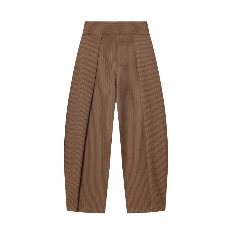 Pantalon large pour femme, style rétro, couleur foncée, plissé, taille haute, décontracté, pour le t