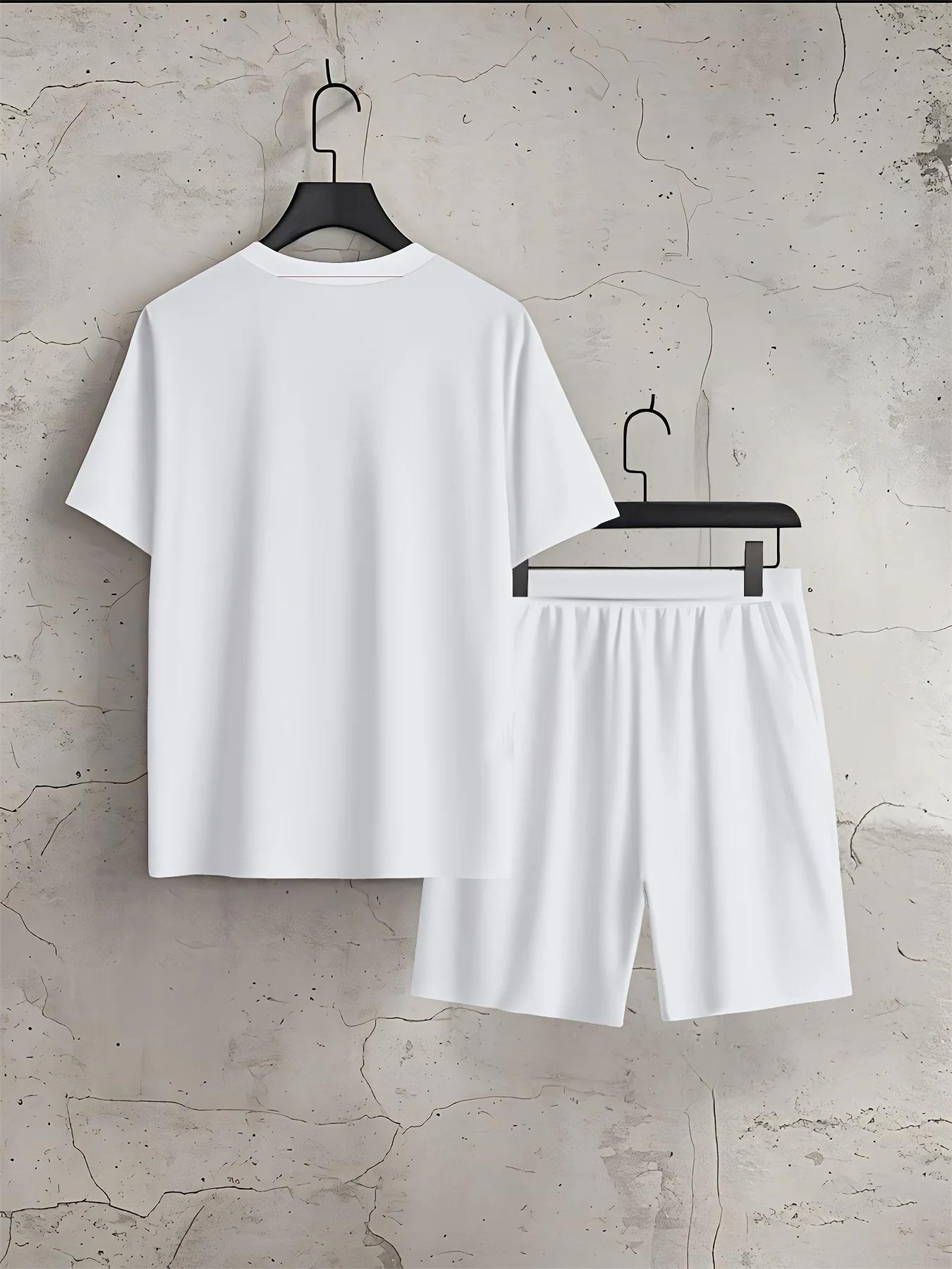 Ensemble T-shirt et short à col rond pour hommes, nouvelle mode d'été imprimé ours en peluche, doux 