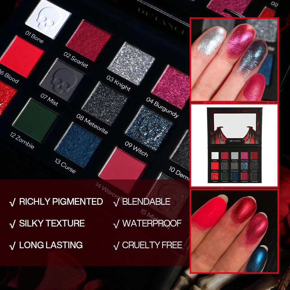 DE'LANCI Palette de fards à paupières rouge noir, maquillage gothique de fard à paupières rouge 15 c