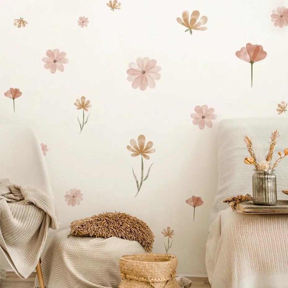 Autocollant mural fleur bohème aquarelle pour chambre d'enfant, salon, décoration d'intérieur, art é