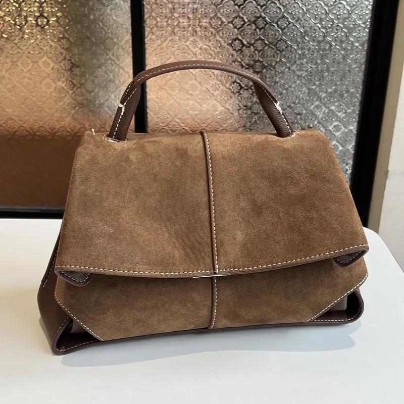 Sac à main de marque Vintage en daim haut de gamme, sac à bandoulière/à bandoulière tendance à rabat