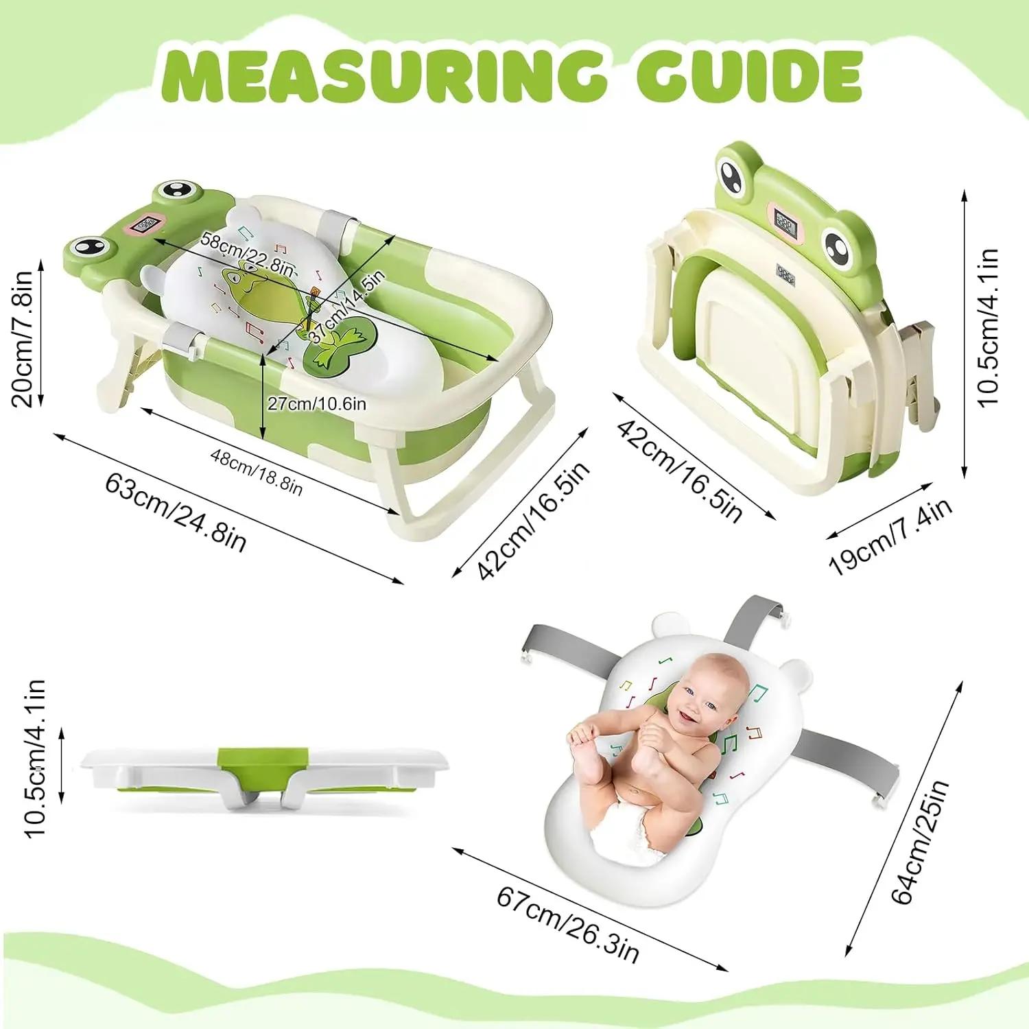 Baignoire pliable pour bébé de 0 à 36 mois, avec coussin de bain, avec thermomètre, bonnet de douche