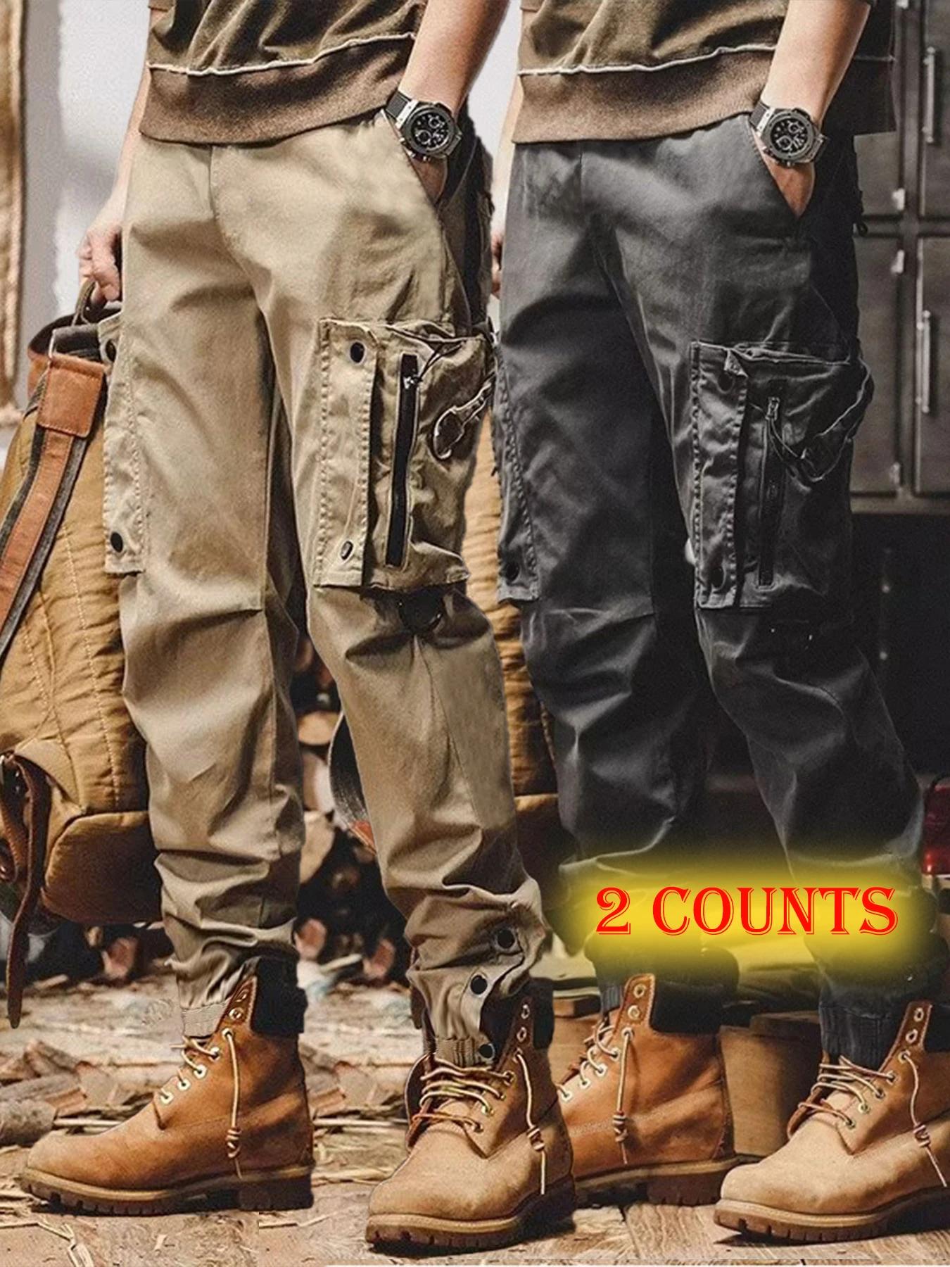 2 Pièces Nouveaux Pantalons de Travail Décontractés pour Hommes, Fins, à Cordon de Serrage, Coupe Am