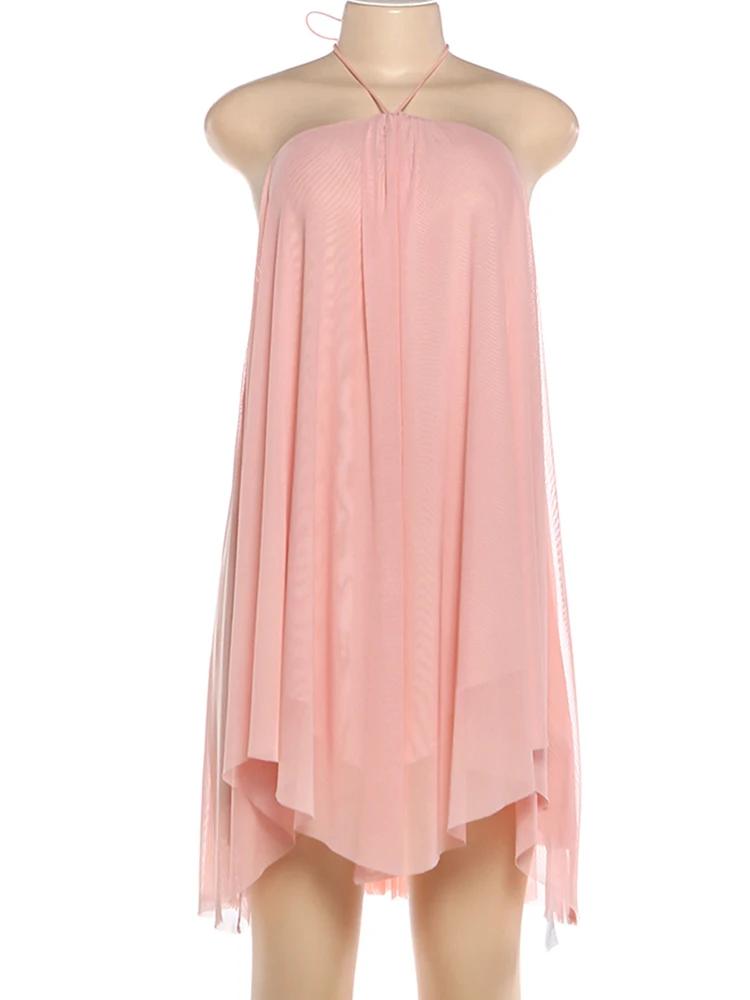 Sisterlinda – robe licou pour femmes, ourlet asymétrique, sans manches, dos nu, couleur unie, fête s