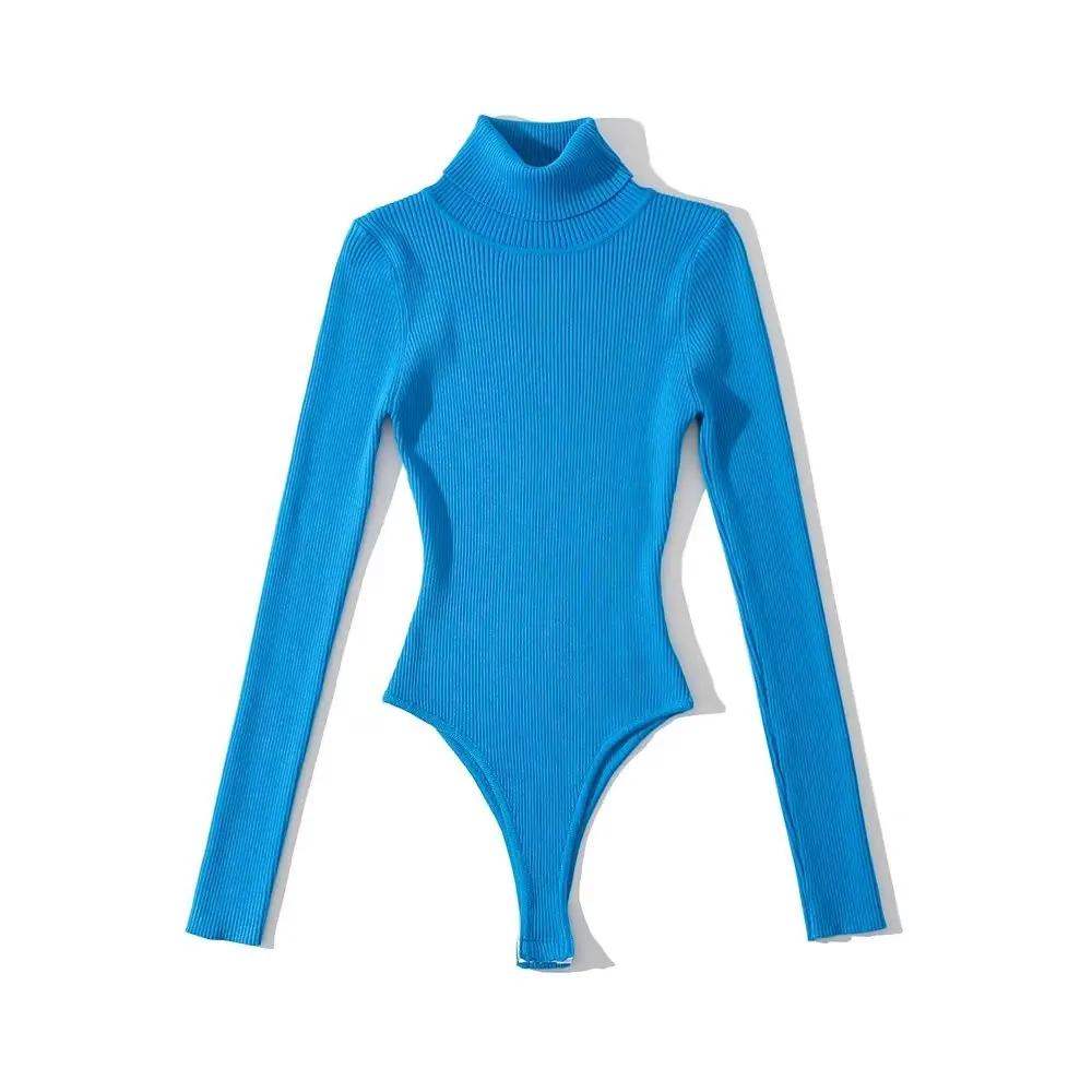 Combinaison côtelée à col roulé pour femme, manches longues, mince, extensible, 7 couleurs