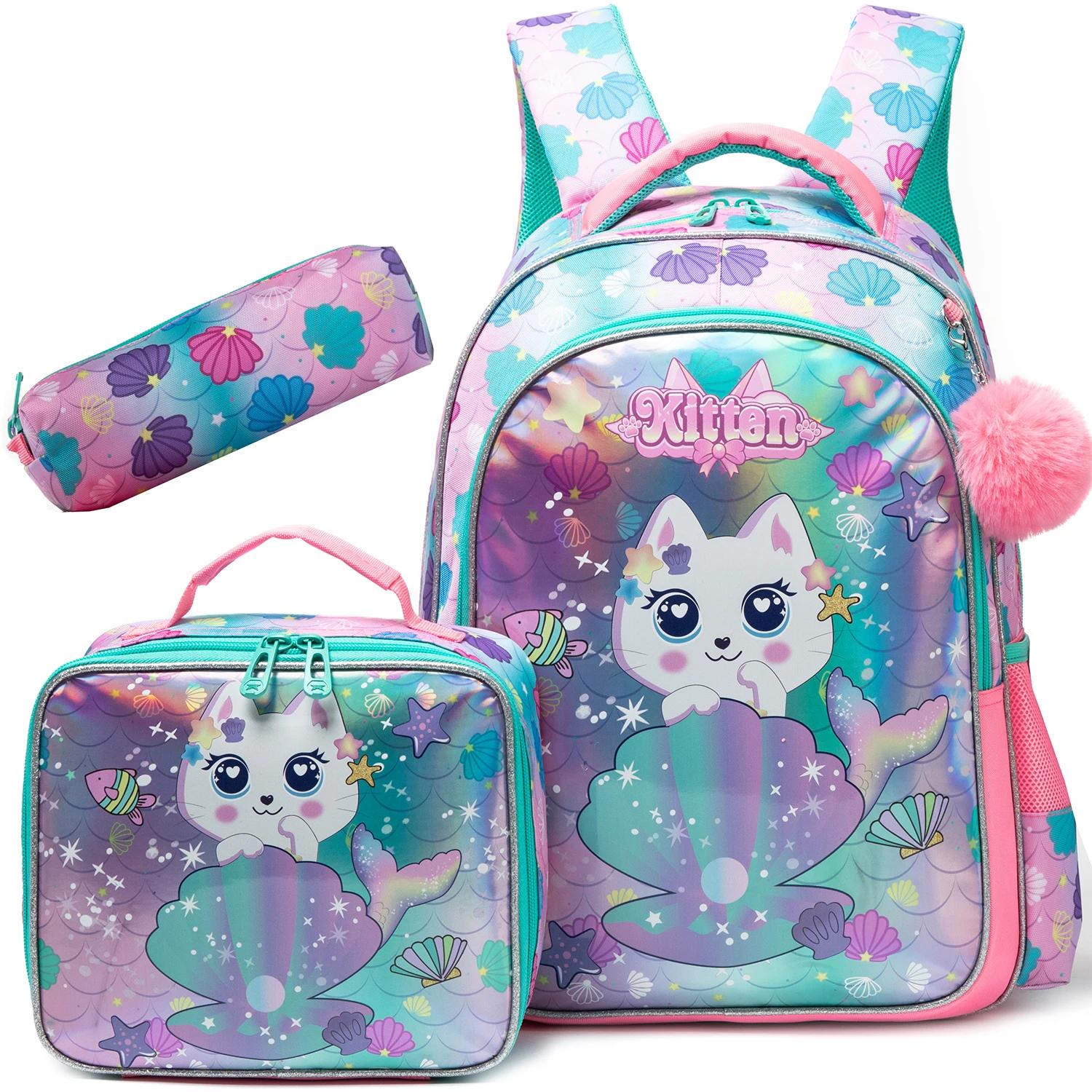 Sac à dos pour fille avec sac à déjeuner et trousse à crayons 3 pièces sacs d'école pour filles pour