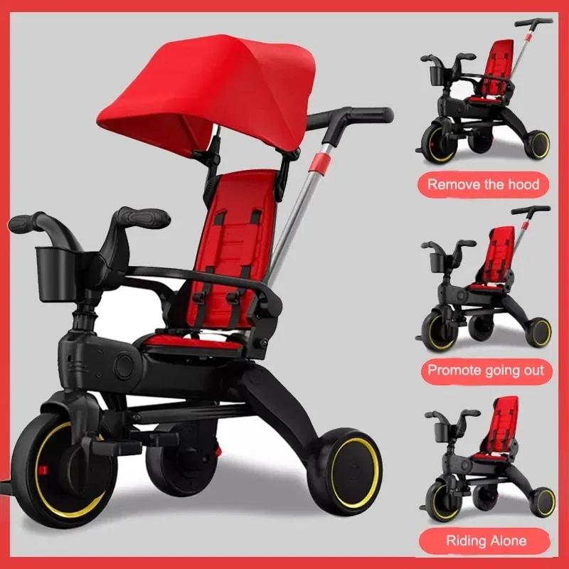 IMBABY Tricycle poussette 5-en-1 pour enfants |   Auvent réglable et poignée de poussée |   Vélo évo