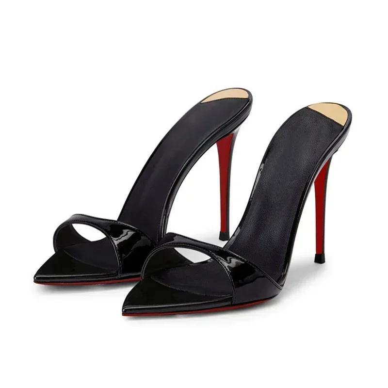 Talons hauts noirs pointus pointus pour femmes, nouvelles sandales à talons super hauts 2025, style 