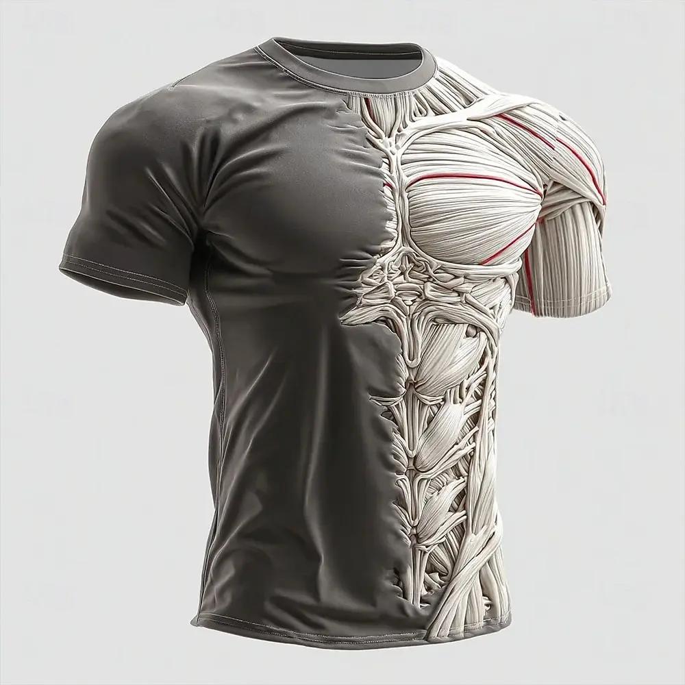 T-shirt Homme 3D Stéréoscopique Effet Musculaire Horrifique pour le Sport, Respirant et Séchage Rapi