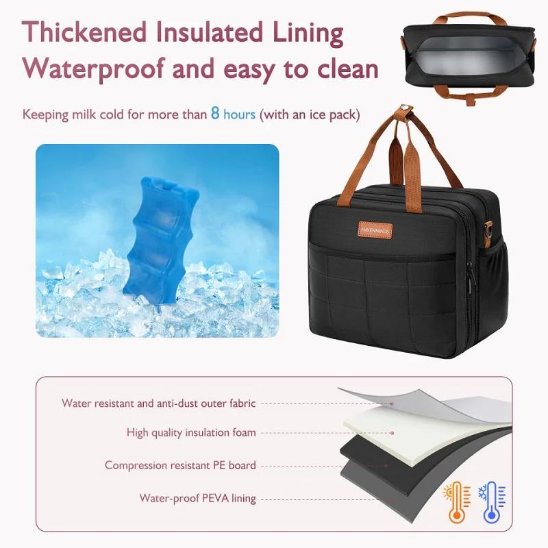 Sac de tire-lait détachable avec compartiment glace - sac de voyage portable pour lait maternel réfrigéré