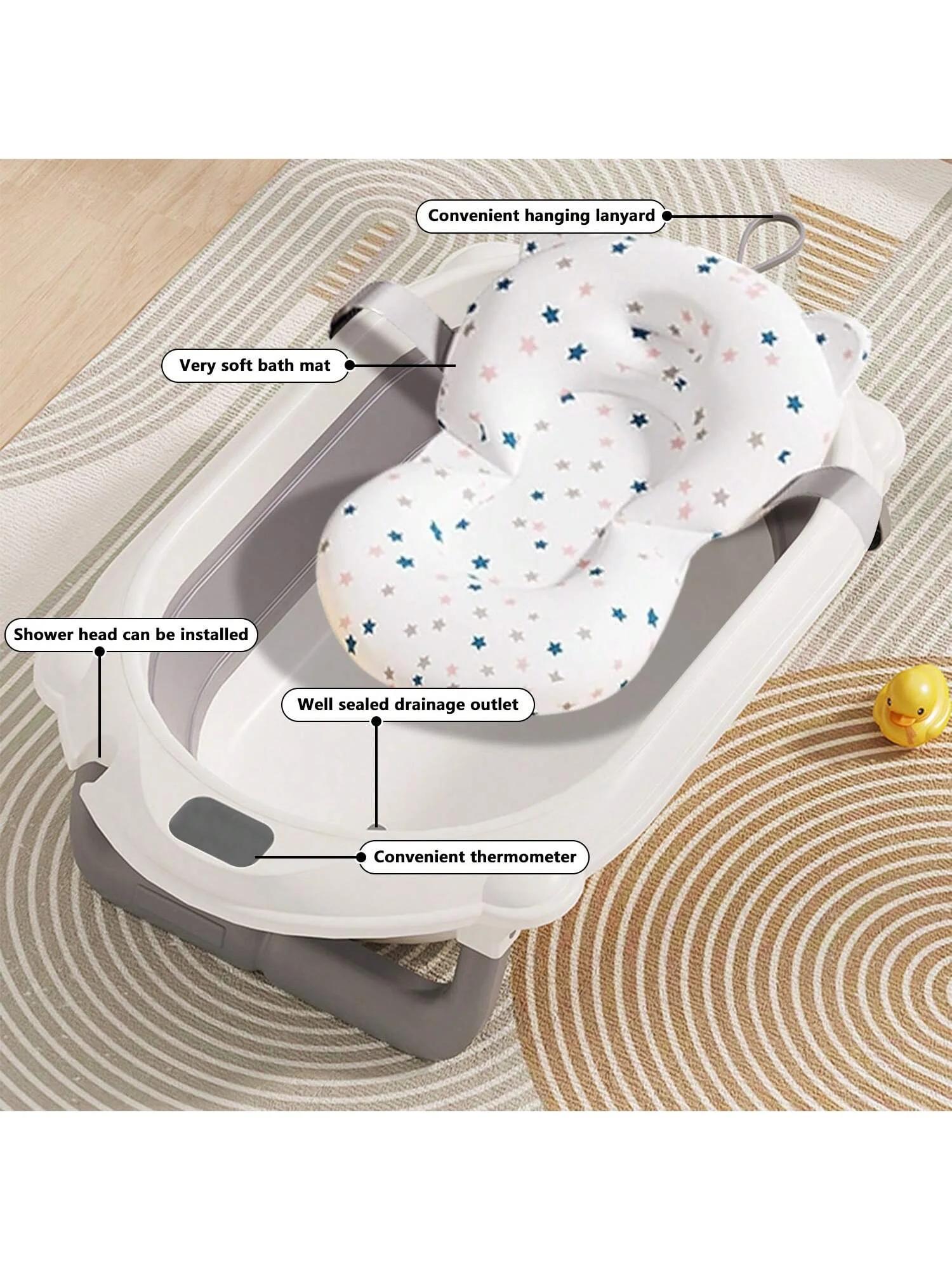 Baignoire pour bébé avec support (pliable) – Thermomètre, coussin ergonomique, oreiller de bain faci