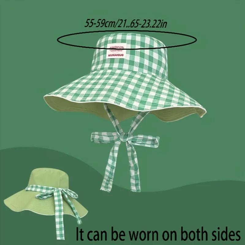 Chapeau de pêcheur à carreaux, pare-soleil de plage, bord de mer, tendance, double face, portable, p