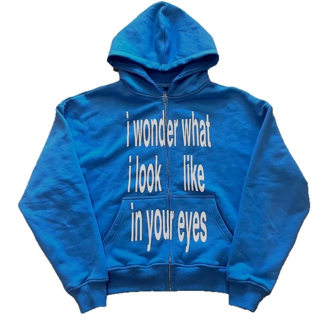 Sweat-shirt à manches longues avec fermeture éclair imprimée avec lettres personnalisées, pull à cap
