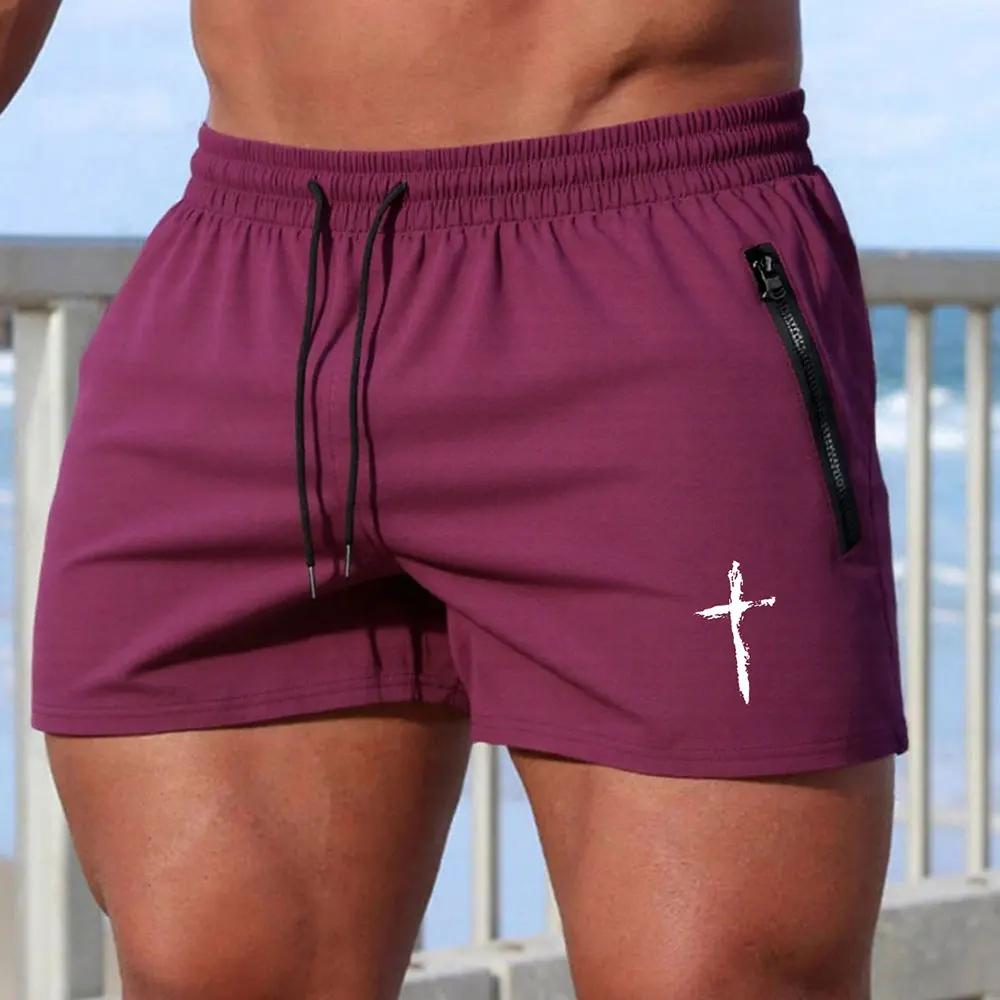 Maillot de bain pour hommes, gymnases d'été, Fitness, musculation, short de plage imprimé croisé, Bo
