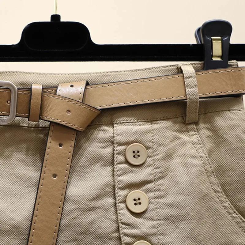 Short Chic pour femmes, ceinture coréenne, boutons solides, fente latérale, ligne a, jupes à la mode