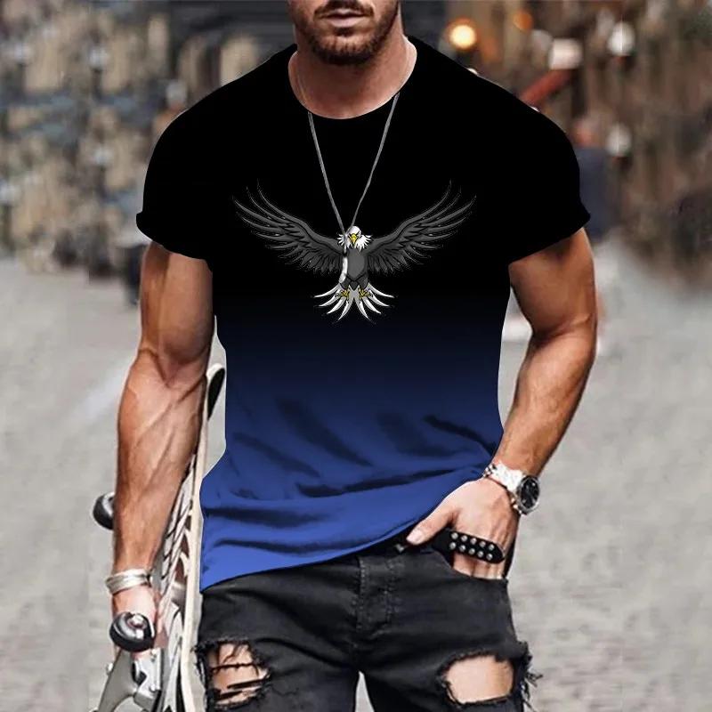 Homme dégradé aigle 3D imprimé T-shirt été loisirs de plein air sports séchage rapide à manches cour
