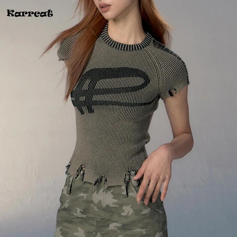 Karrcat-T-shirt Punk Broken Crop Top, Esthétique Grunge, Vintages, DistMurcia Top, Harajuku Slim dea