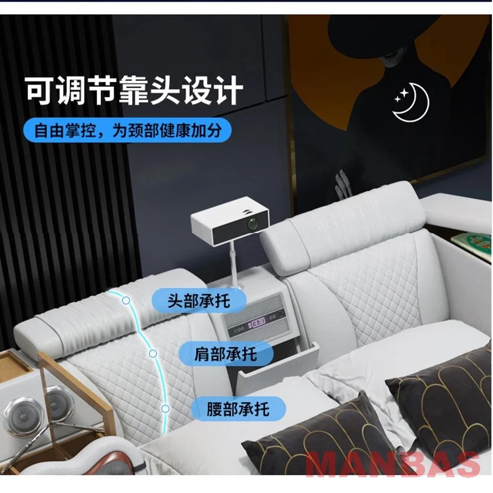 MINGDIBAO-Lit intelligent en cuir véritable, cadre de lit multifonctionnel, massage, haut-parleur, b
