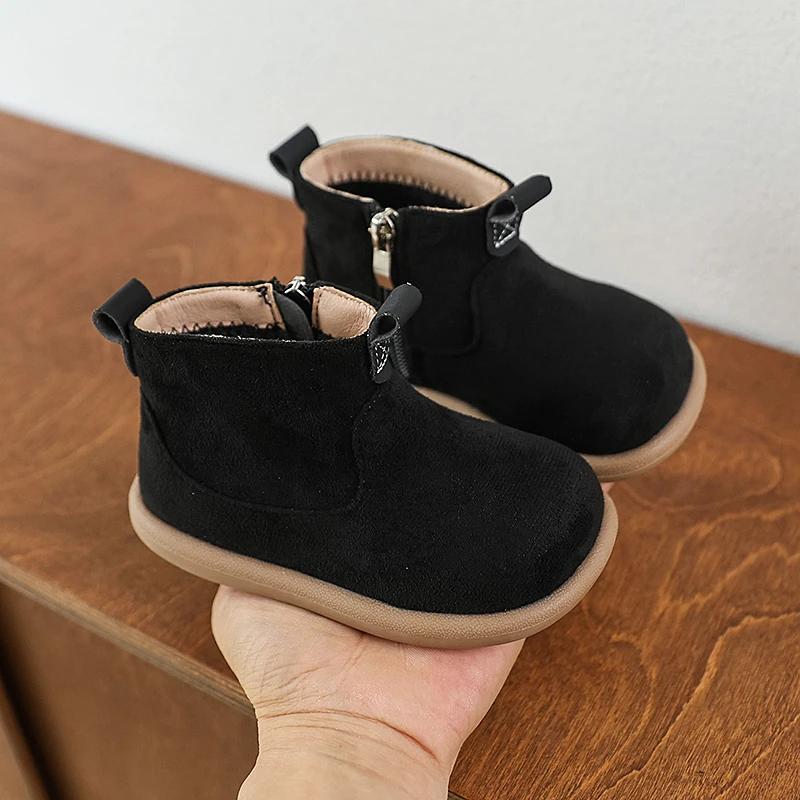 Bottes enfants automne hiver anti-dérapantes - Chaussures Oxford daim peluche pour garçons et filles