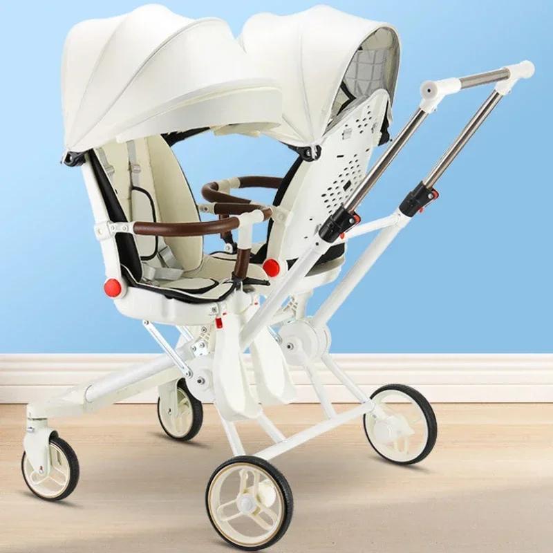 Poussettes jumelles pour deux enfants, deux poussettes pliantes légères, poussette multifonctionnell