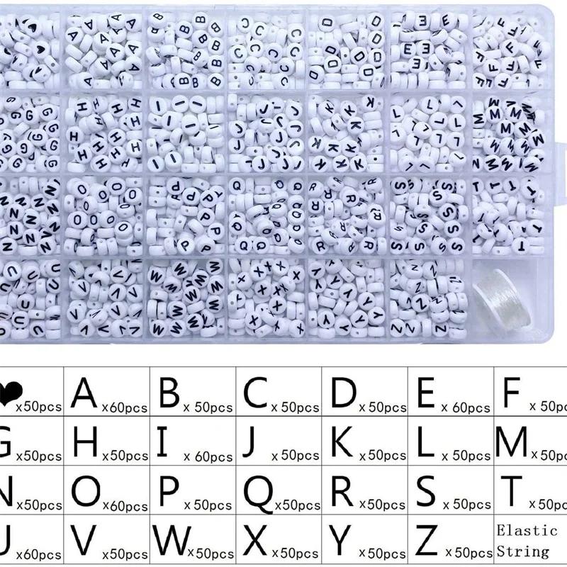 Ensemble de perles en acrylique avec lettres de l'alphabet anglais, kits avec cordons commandés pour
