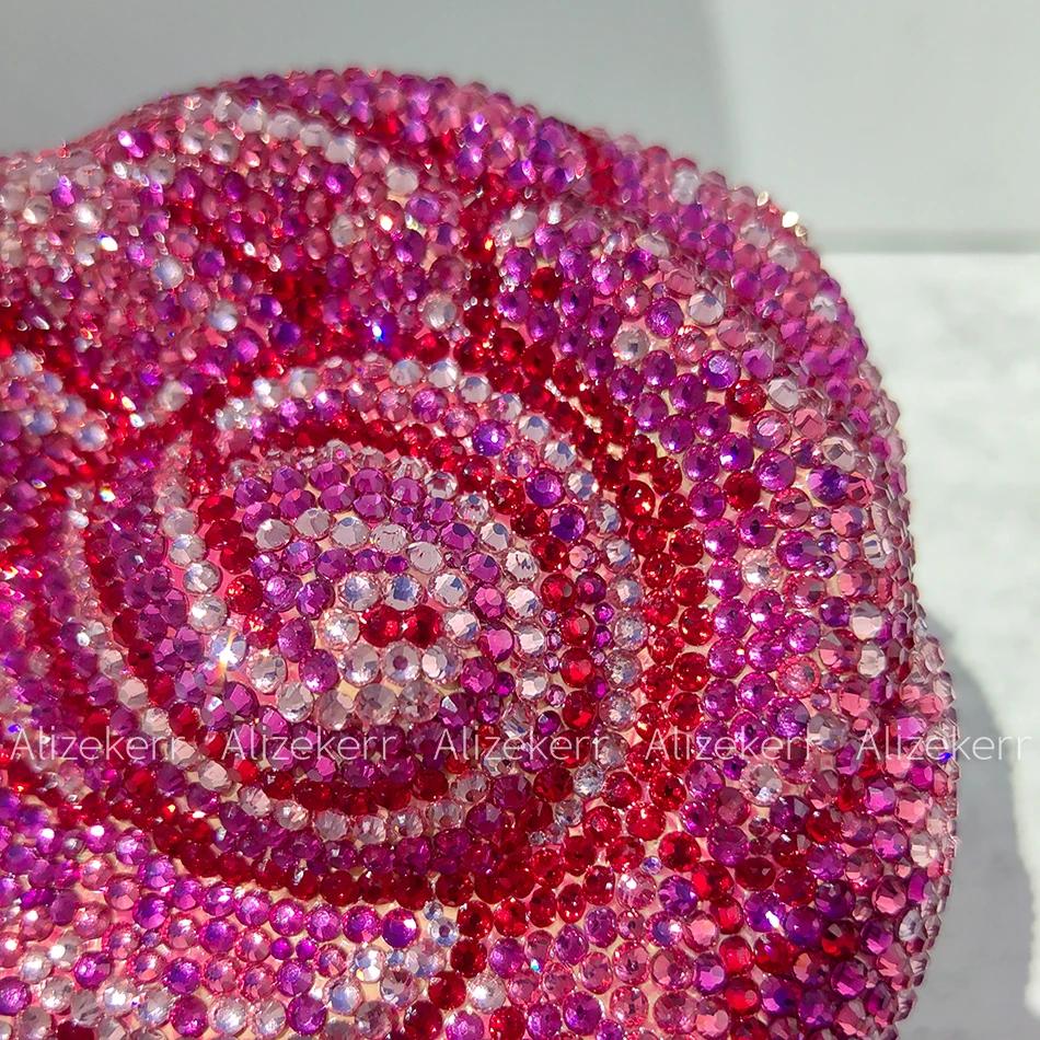 Alizekerr Rose en forme de cristal sacs de soirée femmes magnifique Chic strass fleur pochette sacs 