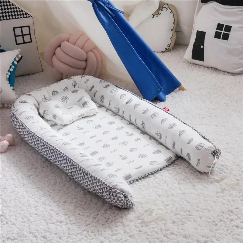Lit nid pour bébé 85x50cm, avec oreiller, berceau Portable, lit de voyage, berceau en coton pour nou
