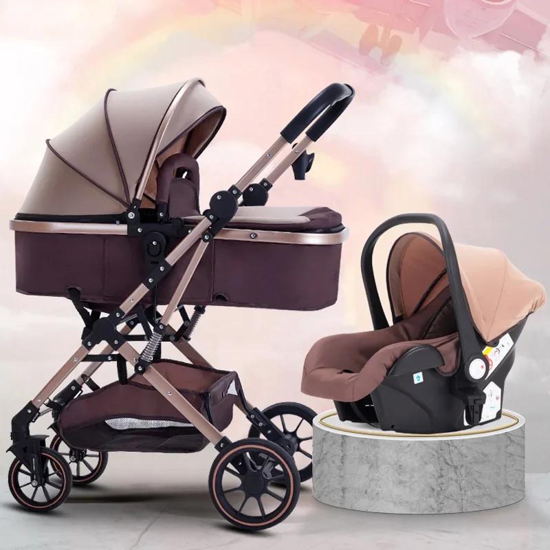 Poussette bébé 3 en 1 à grande vue avec siège auto pliable, dossier réglable, poussette bébé Portabl