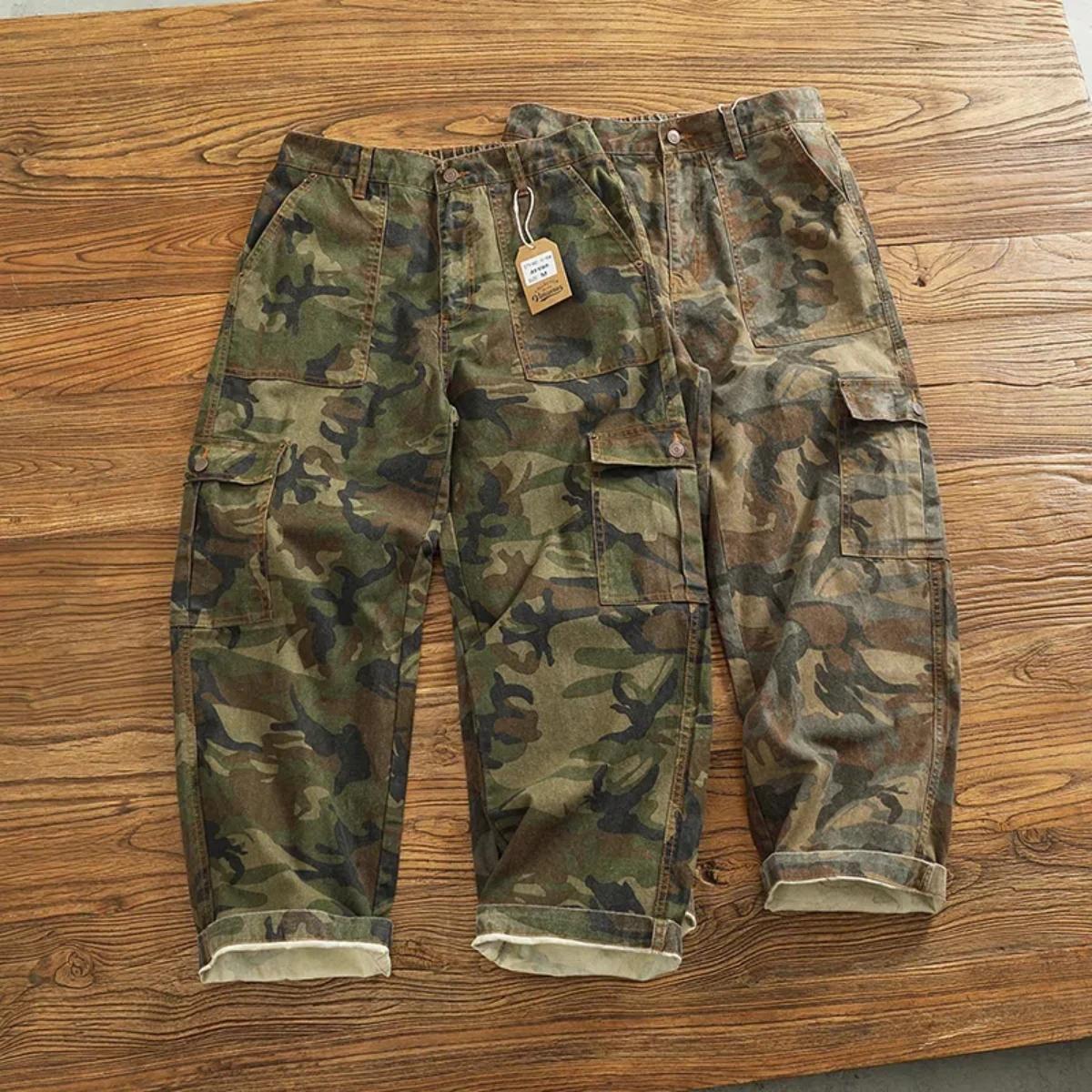 Pantalon cargo décontracté pour homme, style japonais, extérieur, multi-poches, ample, rétro, profil