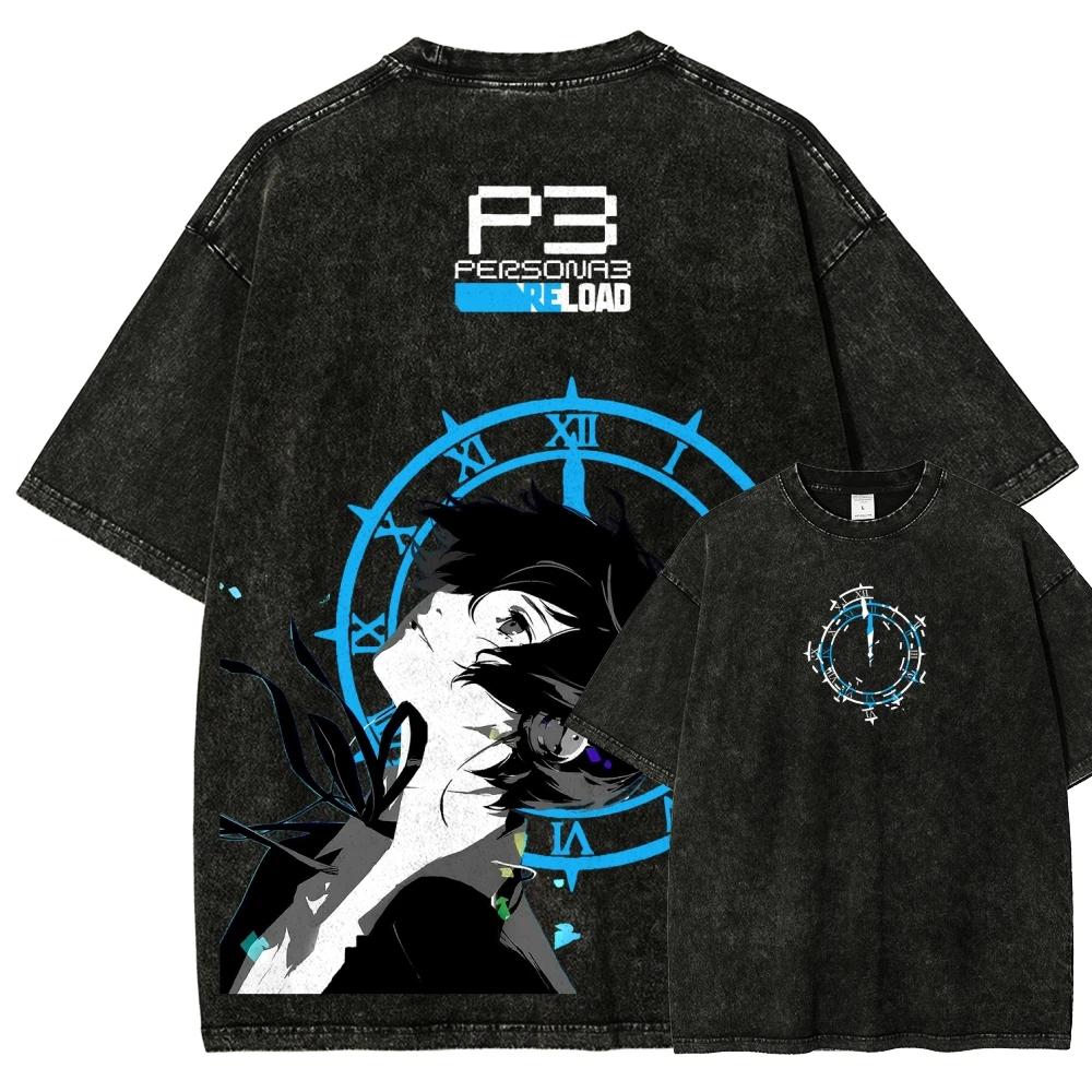 T-shirt Persona 3 Reload délavé, vêtements de personnalité, adaptés à toutes les saisons, grande tai