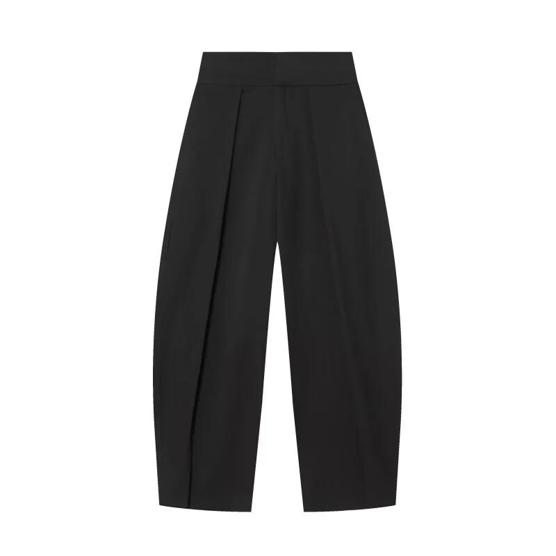 Pantalon large pour femme, style rétro, couleur foncée, plissé, taille haute, décontracté, pour le t
