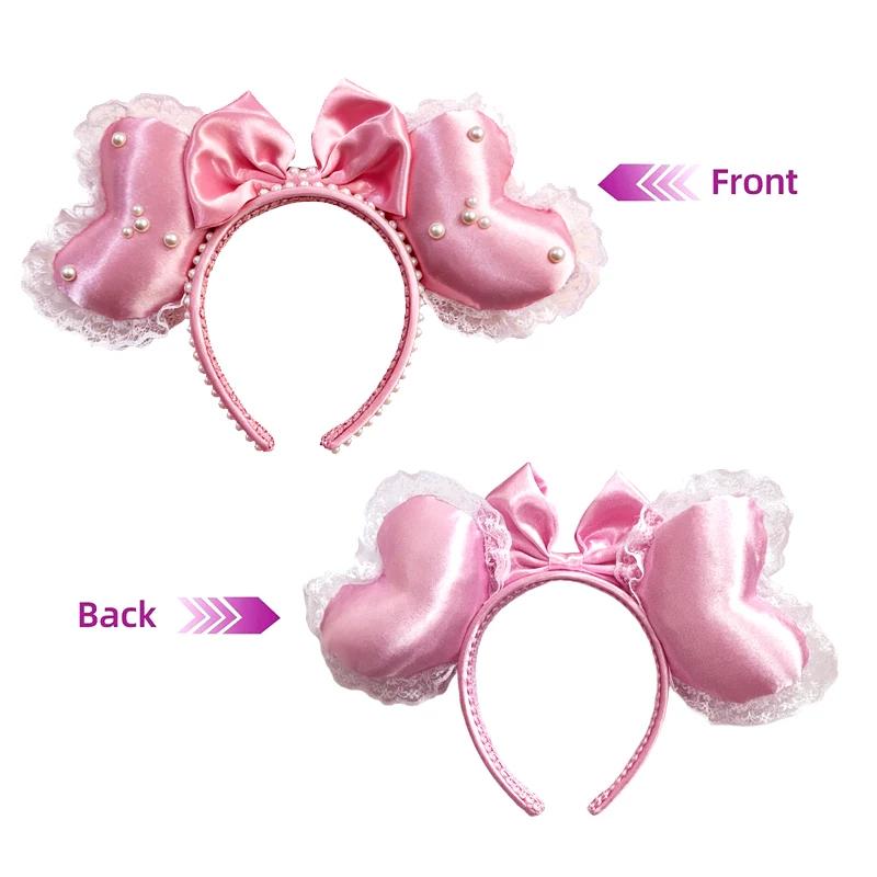 Perle coeur Mickey Mouse oreilles bandeaux dentelle arc bandeaux bandeau fête d'anniversaire Hallowe