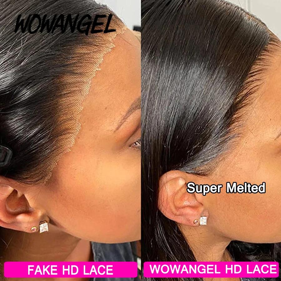 Wow Angel-Perruque Lace Front Wig Sans Colle, Cheveux Naturels Lisses, 13x6 HD, Peau Fondue, 250% de