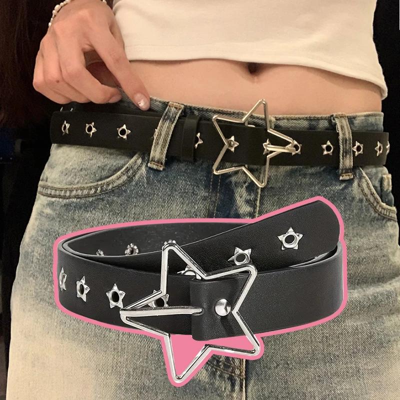 Y2K Punk étoile oeillet noir Rivet ceinture Goth Pu cuir ceintures pour femmes jean pantalon garçons