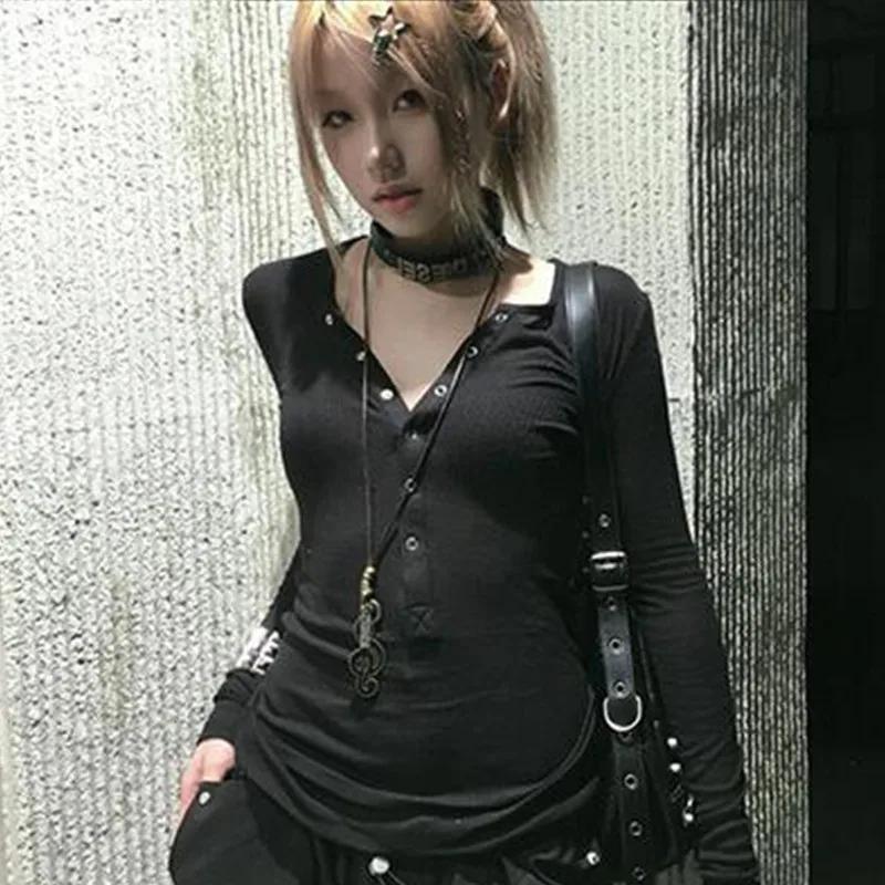 Tonngirls Y2k japonais t-shirt femmes dentelle à manches longues imprimé graphique hauts Streetwear 