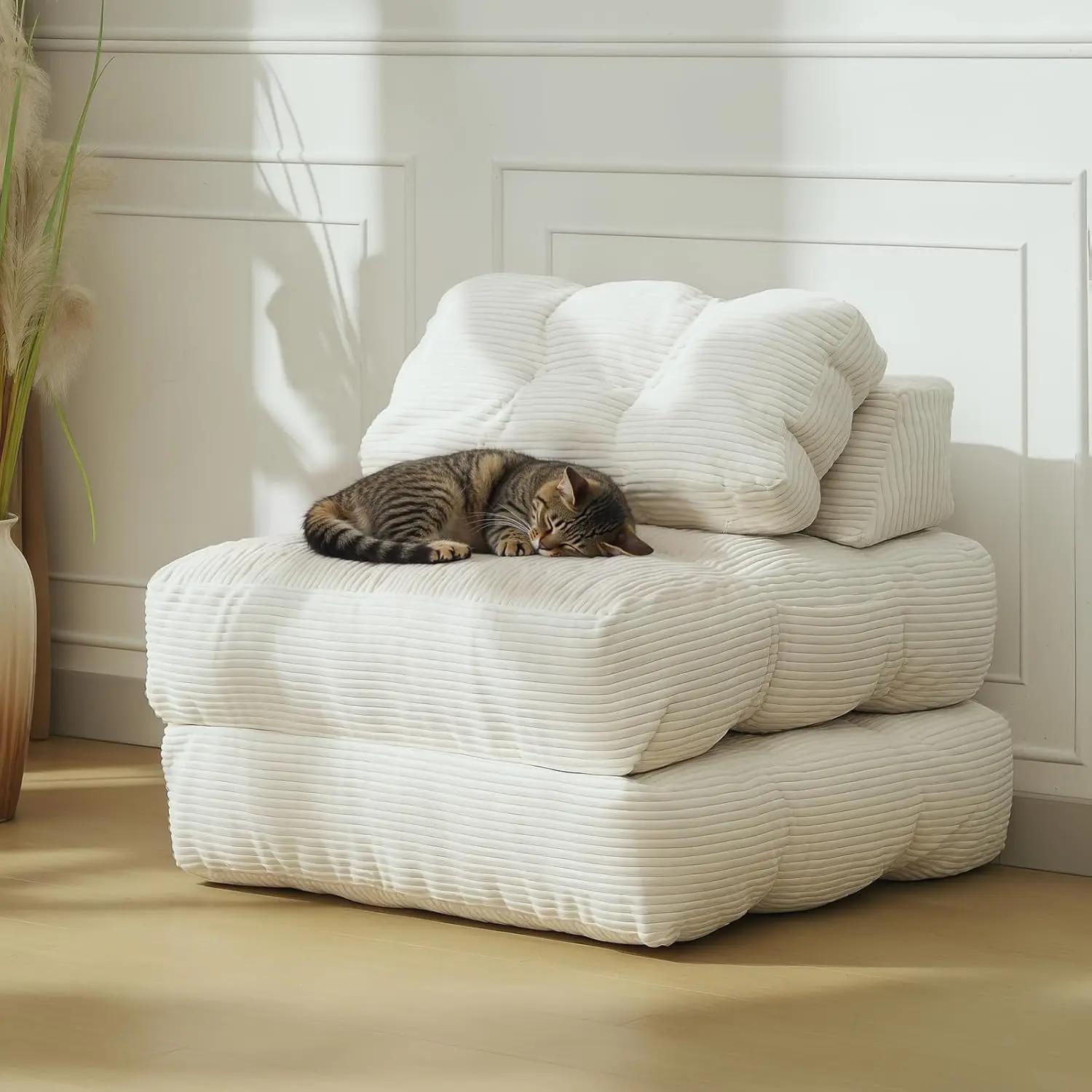 Canapé-lit pliable, fauteuil convertible avec oreiller, matelas pliable et poche latérale, fauteuil-