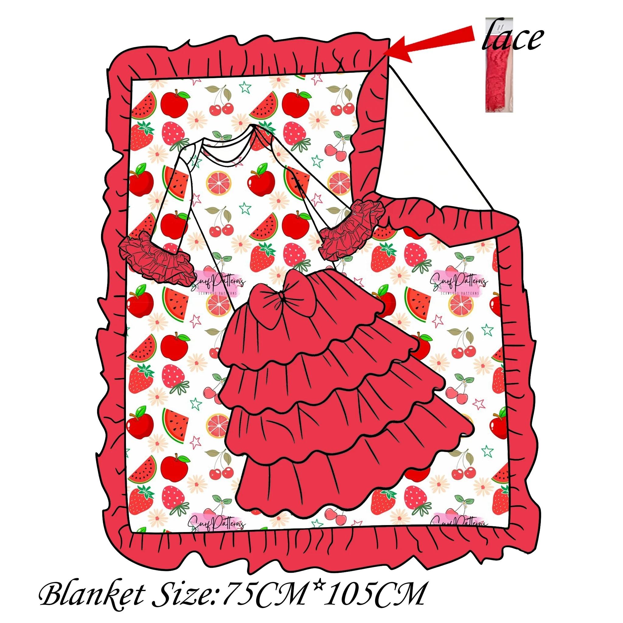 Ensemble Robe Bébé en Dentelle et Couverture Assortie, Rose Doux, Volants Floraux, Motif Fraise, Per