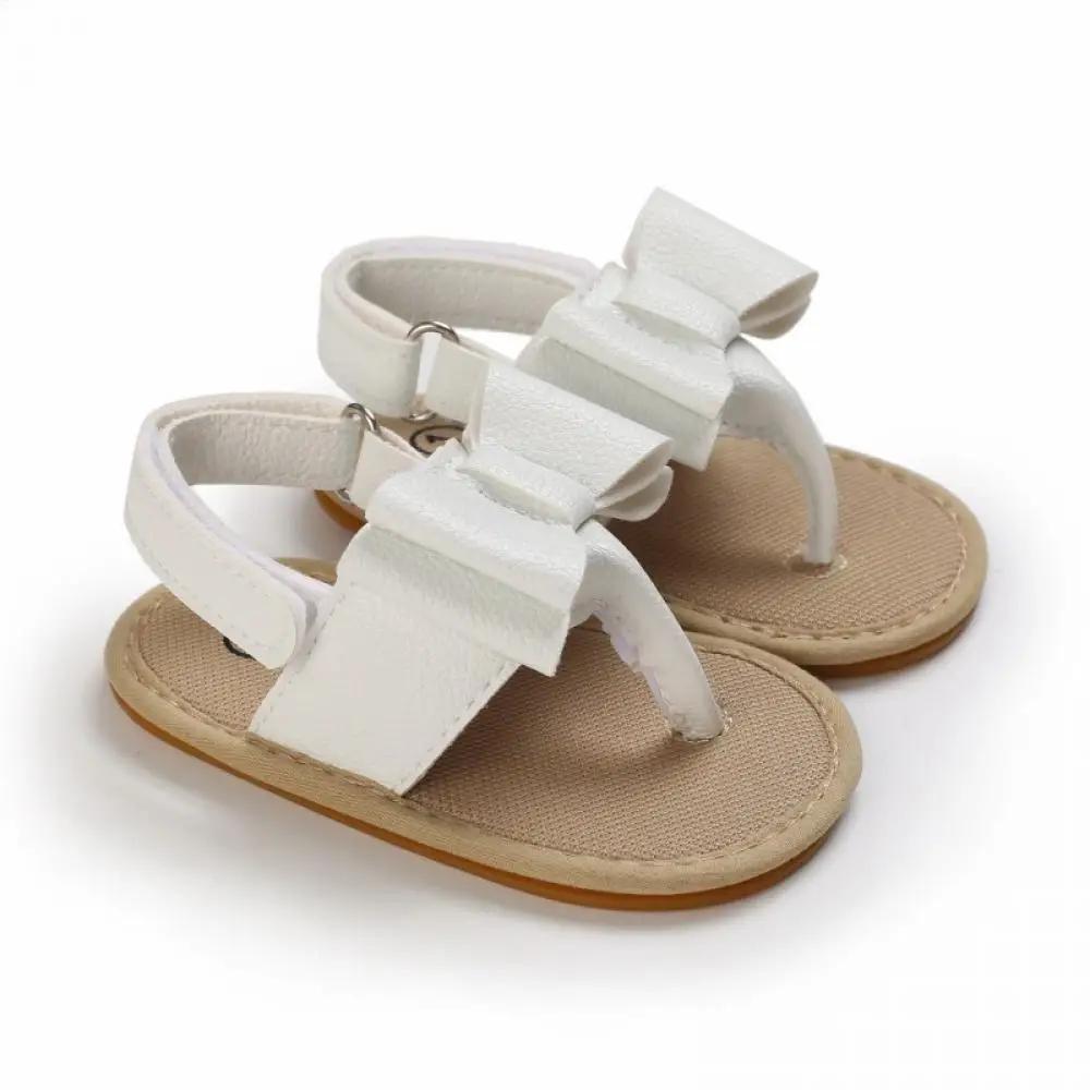 Sandales classiques en cuir pour bébés garçons et filles, antidérapantes, avec nœud de couleur unie,