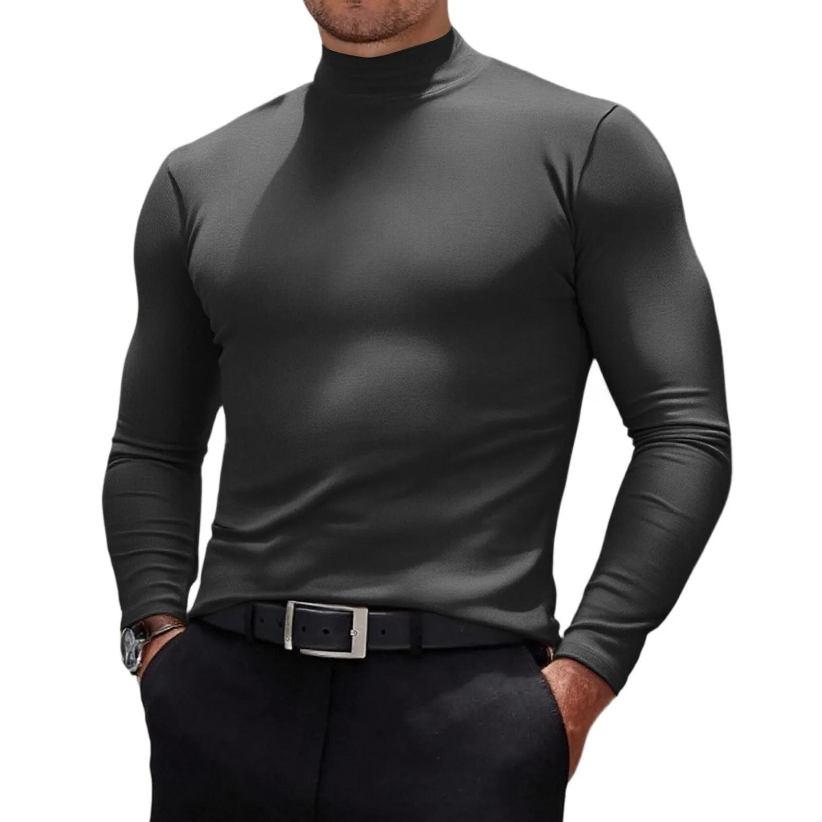 ‌ Hommes décontracté coupe ajustée Tops basiques léger col roulé pull chemise 2025 tendance respiran