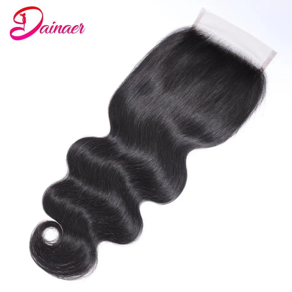 Perruque Lace Closure Wig indienne Remy, cheveux naturels, Body Wave, 4x4, 12-22 pouces