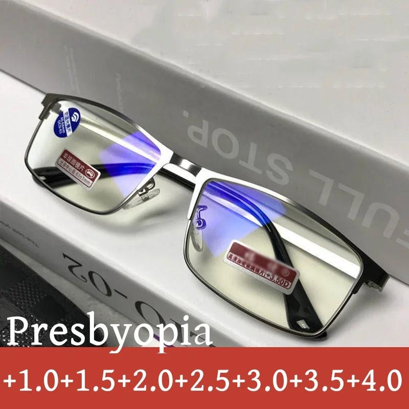 Lunettes de lecture demi-monture en métal pour hommes, lunettes de luxe de styliste Anti-lumière ble