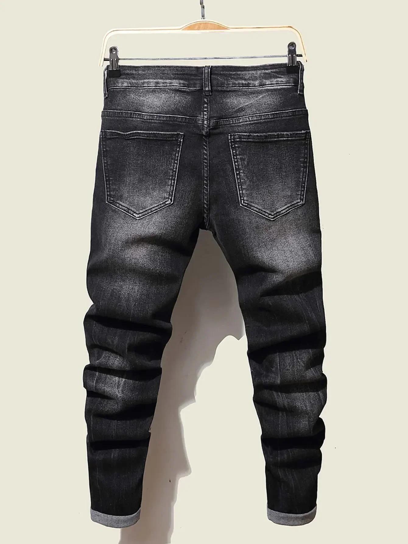 Mode hommes jean pantalon Stretch bleu jean moulant pour hommes décontracté coupe ajustée Denim pant