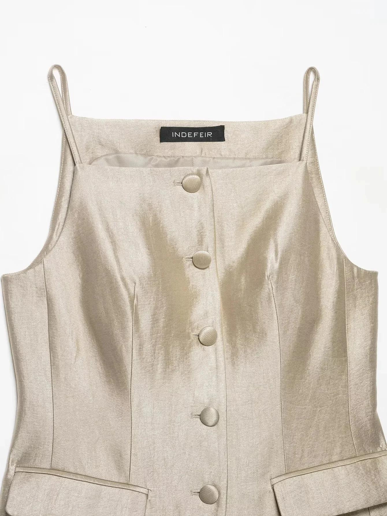 KONDALA Ensemble Chic Décontracté pour Femme : Haut Sans Manches à Boutonnage Simple et Pantalon Lon