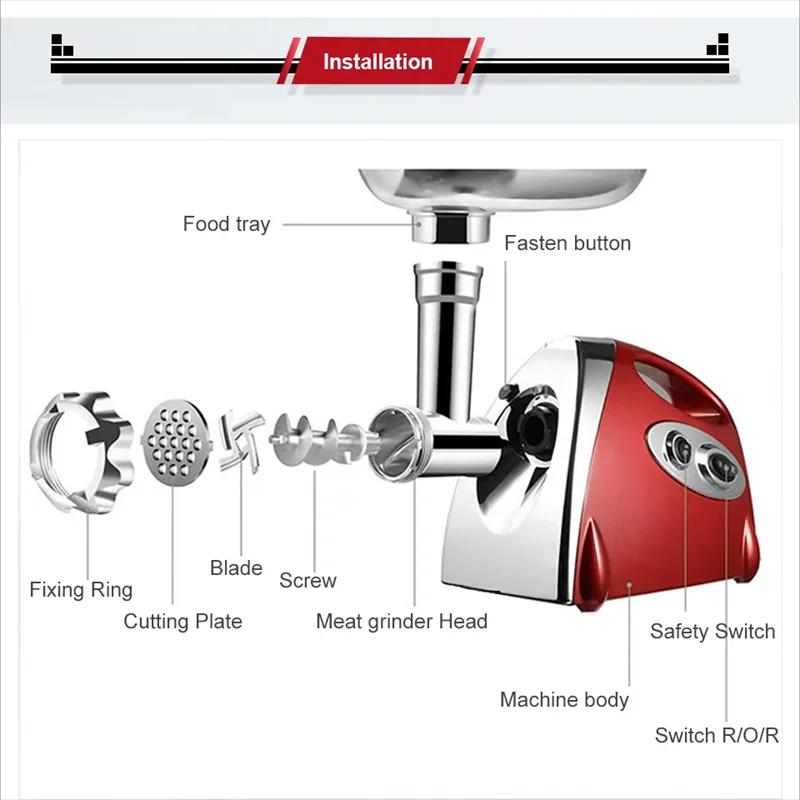 Hachoir Électrique Multifonction 2800W en Acier Inoxydable pour Viande, Légumes, Saucisses, Trancheu
